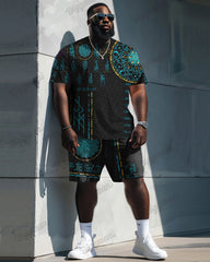 Men's Plus Size Nine Worlds Print T-Shirt Shorts Suit