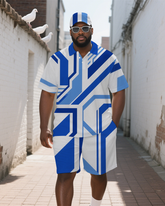 Men's Technological Machine Theme Casual Short-Sleeve Polo Shirt Shorts Big &Tall Set