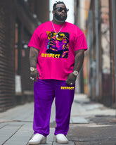 Men's Plus Size Street Fashion Graffiti Avatar RESPECT Letter Print T-Shirt Trousers Suit