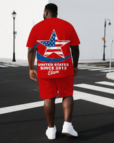 Big & Tall Men's Independence Day Stars United States Back Print Short-Sleeve T-shirt Shorts Set