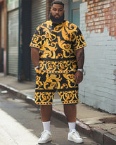 Baroque Print T-Shirt Shorts Suit Men's Plus Size