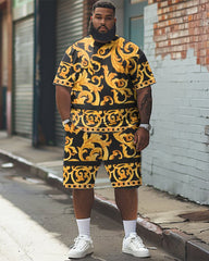 Baroque Print T-Shirt Shorts Suit Men's Plus Size