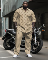 Big & Tall Men's Business Khakis B Letter Dotted Pattern Printed Long Sleeve Shirt Pants Suit