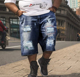 Men's Hole Feature Fashion Trendy Street Shooting Blue Jeans