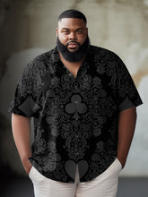 Men's Plus Size Black Retro Poker Print Short Sleeve Shirt