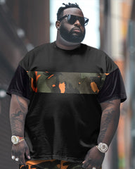 Men's Large Classic Camouflage Print T-Shirt Pants Suit