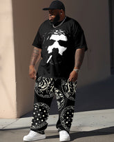 Men's Big and Tall Street Fashion Abstract Paisley Print T-Shirt Trousers Set