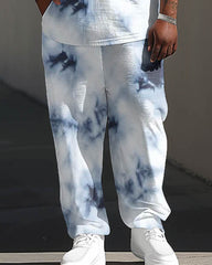 Comfortable Men's Large Tie-dye Printed Short Sleeve Trousers Suit