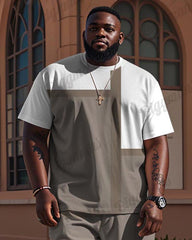 Big Guy’s Khaki Geometric Color Block Print T-shirt Trousers Set