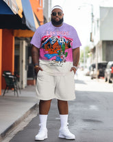 Men's Personalized Skull Color Large Size Contrasting Shorts Printed Short-Sleeved Set