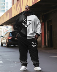 Men's Plus Size Devil Face Color Matching Hoodie Set of Two