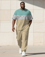 Men's Plus Size Diamond Color-block Printed T-shirt Trousers Suit