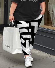 Women's Plus Size Be Yourself T-Shirt and Print Trousers Suit