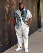 White Men's Ombre Art Plus Size Short Sleeve Walking Set
