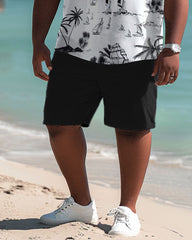 Hawaiian Simple Coconut Tree Pattern Polo Shorts Men's Big & Tall Set