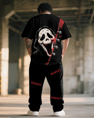 Big & Tall Men's RESPECT MY GRIND Skull Graffiti Print T-Shirt Trousers Suit