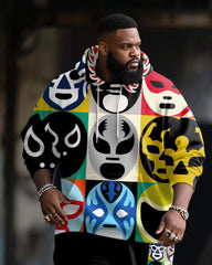 Big & Tall Men's Street Fashion Wrestler Mask Print Hoodie Suit