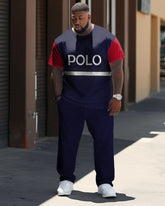 Men's Black And White Color Matching Star Sports And Leisure Two-Piece Suit