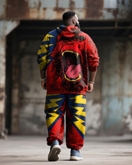 Big & Tall Men's Street Fashion Monkey Graffiti Print Hoodie Suit