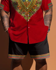 Big Men's Ethnic Pattern Short Sleeve Shirt And Shorts Set