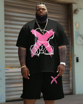 Men's Plus Size Casual X-Bear Graffiti T-Shirt and Shorts 2 Piece Set