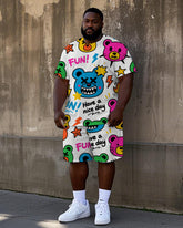 Big Men's Humor Bear Street Fashion Graffiti Style Short Sleeve T-Shirt Shorts Set