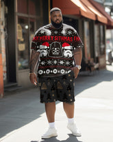 Big Men's Alien Christmas Short Sleeve T-shirt and Shorts Set