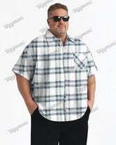 Classic Plaid Print Short Sleeve Lassel Shirt Men's Plus Size