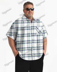 Classic Plaid Print Short Sleeve Lassel Shirt Men's Plus Size