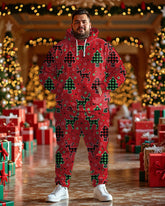 Men's Plaid Christmas Tree Elk Plus Size Hoodie Jogger Pants Set