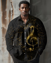 Men's Daily Casual Polka Dot Shiny Music Symbol Print Lapel Plus Size Long Sleeve Shirt