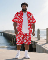 Men's Big & Tall Hawaiian Theme Flower Printed 2-Piece Short Sleeve Shirt Shorts Suits