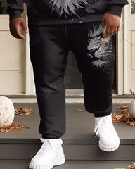 Mens Street Fashion Graffiti Black Tiger Print Plus Size Hoodie Suit
