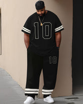 Men's Plus Size Striped Number 10 Short-sleeved T-shirt Trousers Suit