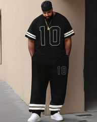 Men's Plus Size Striped Number 10 Short-sleeved T-shirt Trousers Suit