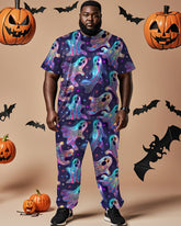 Halloween Colorful Ghost Casual Short-sleeved T-shirt Plus Size Men's Suit