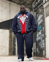 Men's Plus Size Navy Blue American Flag Design Suit Pattern Print Hoodie Set