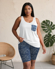 Women's Plus Size Daily Casual Rose Denim Print Pocket Vest Shorts Suit