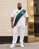 Big Boy Casual Sports Football Fans Clothes Creative Stripe Crewneck Short Sleeve T-shirt Trousers Suit