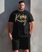 Men's Big & Tall Simple Golden Letter Print T-shirt Shorts Set