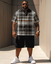Men's Plus Size Classic Plaid Short Sleeve Shirt Shorts Suit