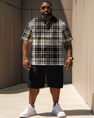 Men's Plus Size Classic Plaid Short Sleeve Shirt Shorts Suit