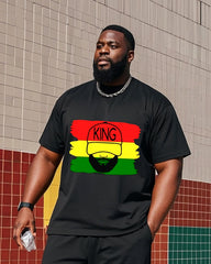 Men's Plus Size June Festival Black King Printed T-Shirt Shorts Suit