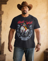 Men's Plus Size Black Western Denim Short Sleeve T-Shirt