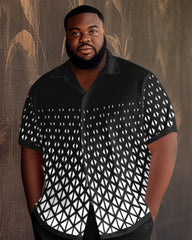 Men's Plus Size Lattice Gradient Short Sleeve 2 Piece Walking Suit