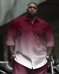 Simple Red Gradient Long Sleeve Lapel Shirt 2 Piece Set Big Men's