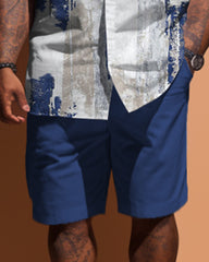 Big Man Simple Art Stroke Pattern Short Sleeve Shirt Shorts Set