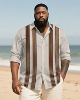 Big & Tall Men's Daily Apricot Striped Print Long Sleeve Bamboo Hemp Texture Shirt