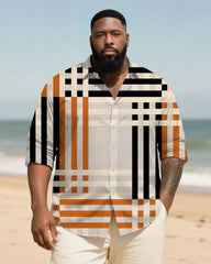 Big & Tall Men's Orange Plaid Long Sleeve Bamboo Hemp Texture Shirt