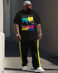 Casual Sports Color Block Letter Print Large Men's Set